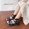 Fashion 2025 New Girls Roman High-top Sandals Children's Summer Fashion Sandals Open-toe Cut-outs Kids Causal Black School Beach Shoes