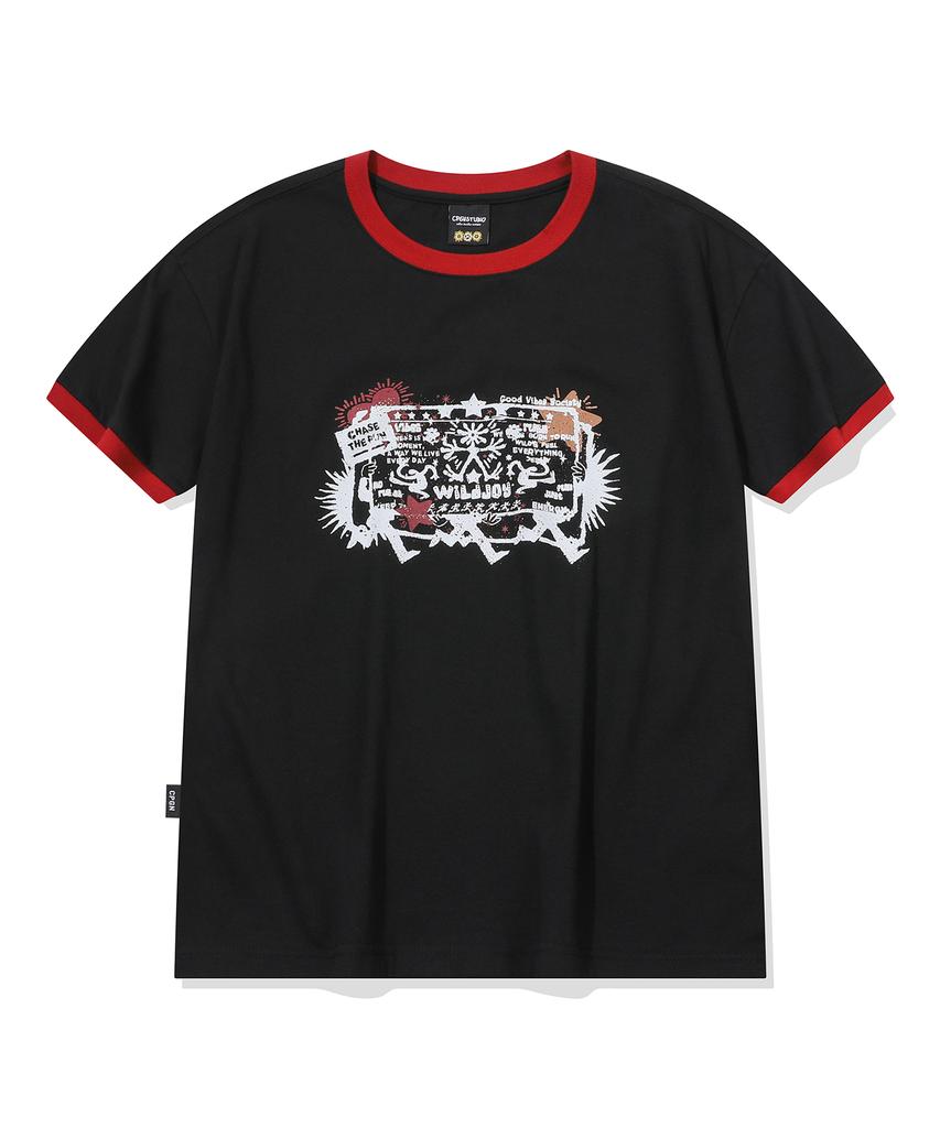 CPGN STUDIO Stamp Club Ringer Short Sleeve T-Shirt Black