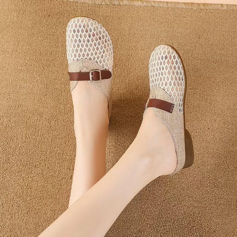 Soft sole comfortable bag head cool slippers women's shoes mesh breathable summer new outer wear half tray