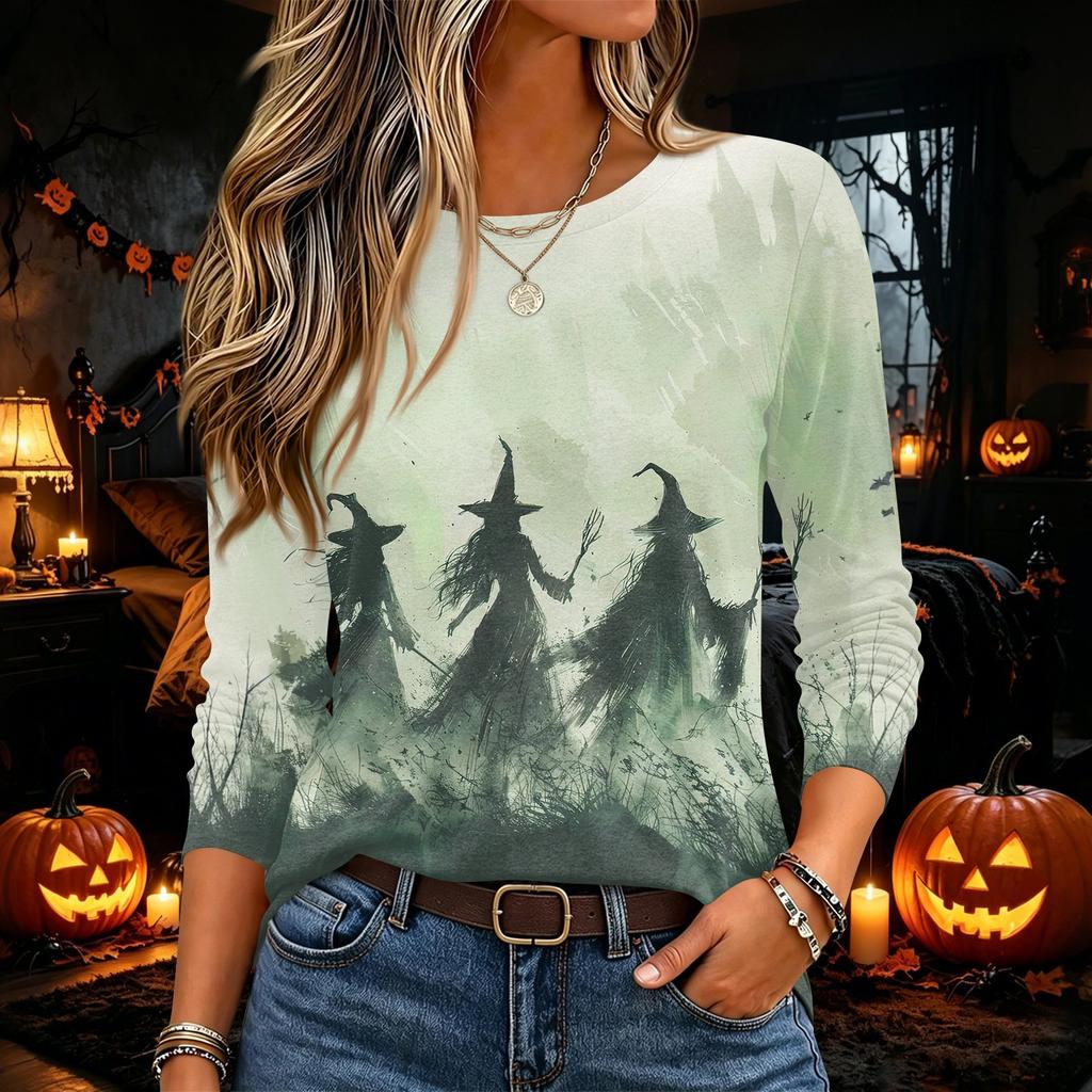 Women's Halloween Print Long Sleeve Neck Pullover Top