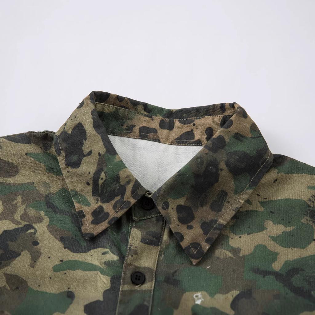 American street tide brand leopard print camouflage shirt long sleeve ins tide shirt