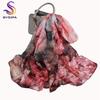 [BYSIFA] Women Chiffon Pure Silk Scarf Cherry Blossom Floral Design Long 100% Silk Shawl Scarf Purple Pink Silk Scarves Echarpes