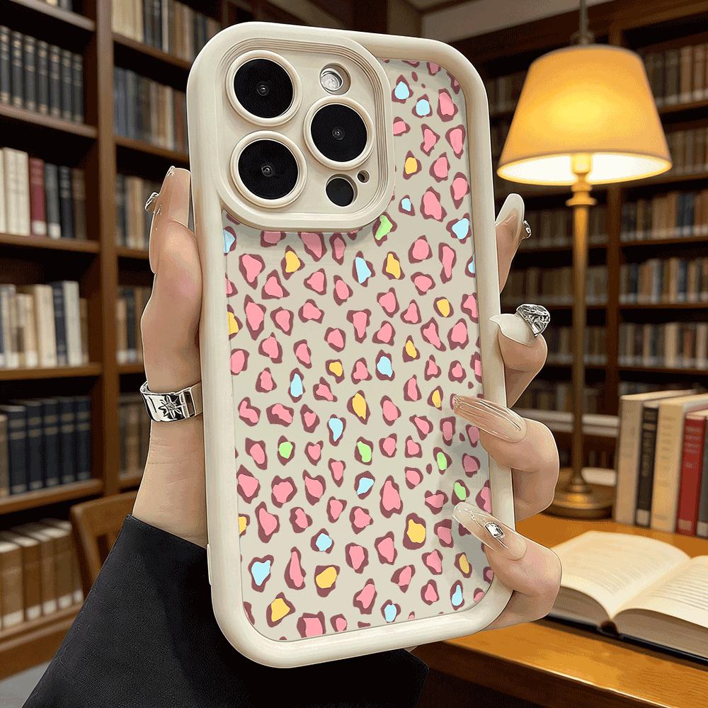 Pastel Leopard Print Pattern Soft TPU Phone Case for iPhone 17 16 15 14 13 12 11 Pro Max Plus Shockproof Anti-Slip Cover