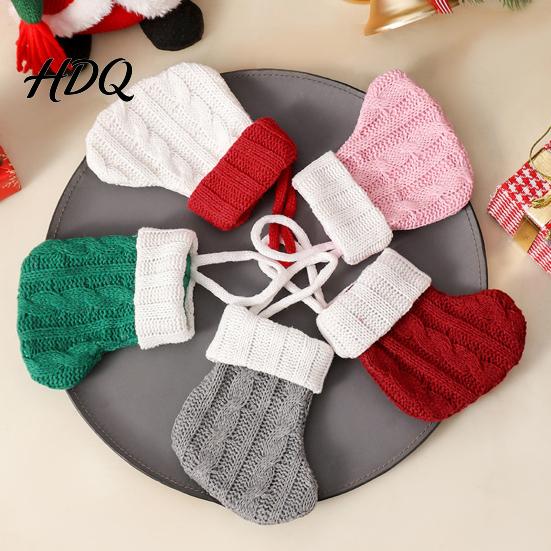 Festive Gift Packaging Accessories Christmas Tableware Holder Knitted Stockings Spoon Knife Fork Decorative Stocking Pendants Bag for Fireplace,