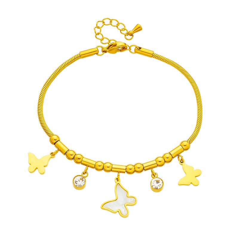 316L Stainless Steel New Fashion Fine Jewelry 9 Styles Beaded Zircon Stone Heart Eye Charm Thick Snake Chain Bracelets For Women