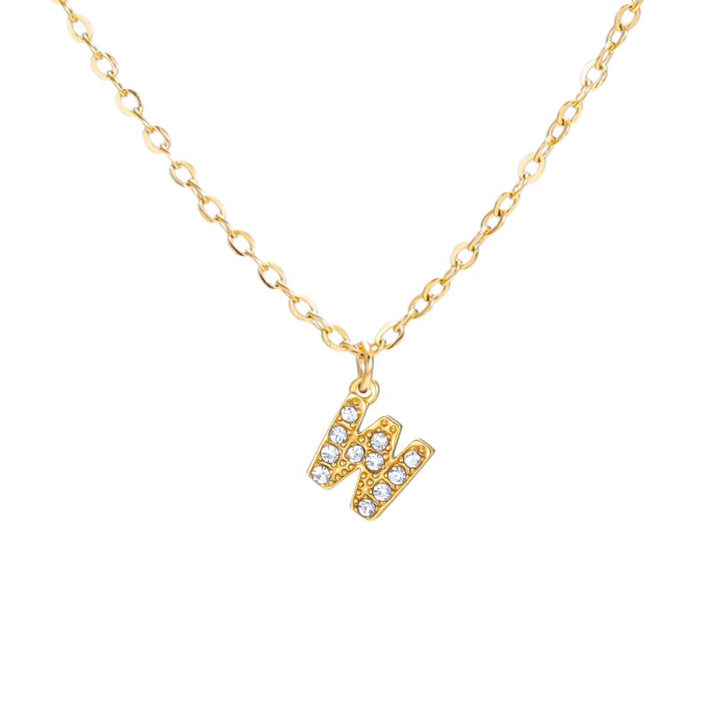 A-Z Initial Letter Pendant Necklace Gold Color Stainless Steel Clear Zircon Women Trendy Choker Minimalist Alphabet Jewelry Gift