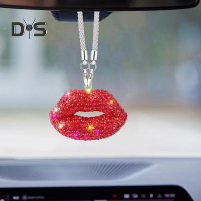 Auto-Rückspiegel-Anhänger, einfach aufzuhängen, lippenförmige, funkelnde Strasssteine, Auto-Rückspiegel-Anhänger, hängendes Ornament