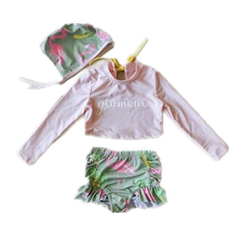 Korean Floral Long Sleeve Baby Girl Swimsuit - Retro Style