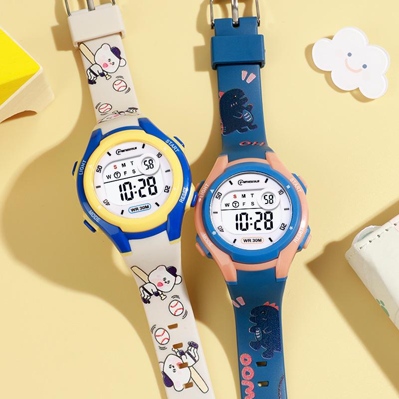 

UTHAI Children s Watch Sports Cute Print Card Swimming Waterproof Alarm Clock Boys and Girls Student Kids Electronic Watches синий