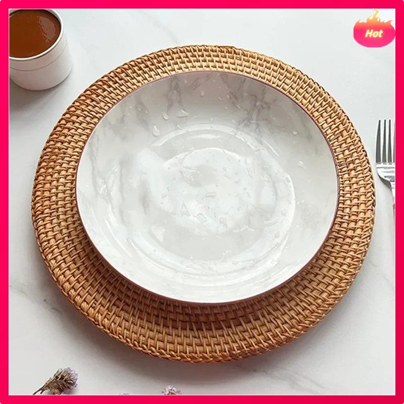 13 Inch Handmade Rattan Plate Decorative Round Placemat Bread Snack Serving Tray Table Decor Natural