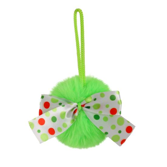 

4 Inch Green Furry Christmas Ball Ornaments Faux Fur Fluffy Hanging Xmas Ball with Bow for Holiday Wedding Party Decoration 1pc C