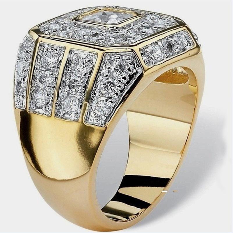 Personality Fashion Domineering Luxury Sparkle Square-cut Cubic Zircon Octagon Ring for Men Hip-hop Personality Finger Jewelry