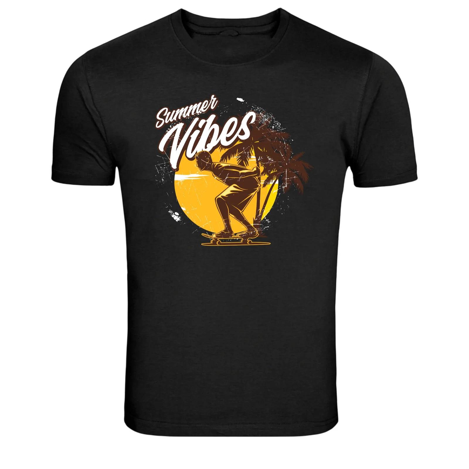 Summer Vibes Retro Skateboard Beach Graphic T-Shirt M