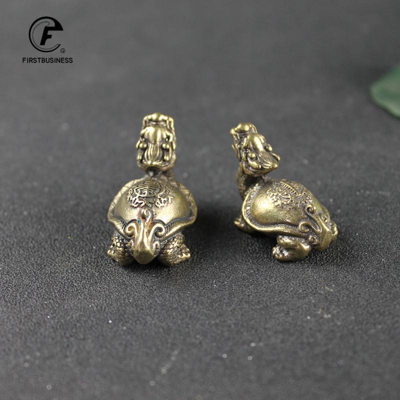 Antique Copper Solid Longevity Dragon Turtle Miniature Figurines Desk Ornament Vintage Brass Animal Sculpture Craft Home Decor