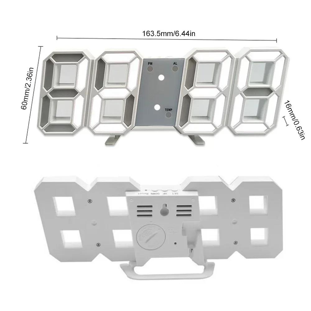 3D LED Digital Alarm Clock Wall/Table Dual-Use with Time/Date/Temperature Modern Decor for Home Bedroom Living Room Office