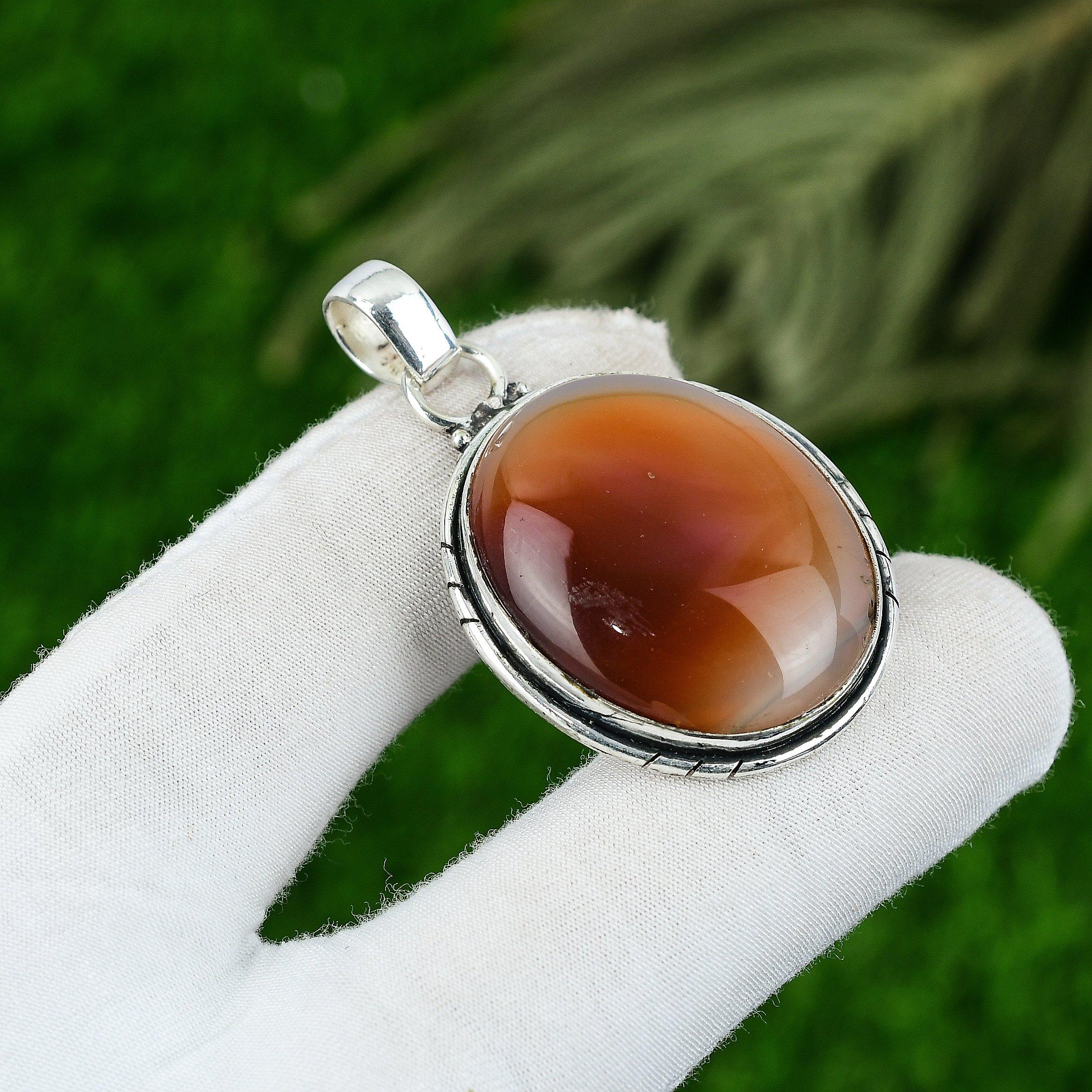 

925 Silver Oval Botswana Agate Stone Daughter Art Deco Wedding Pendant Jewelry