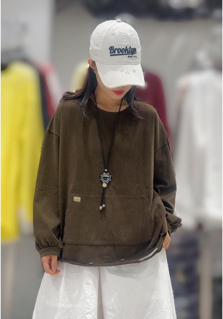 Women's Ripped Design Brushed Washable Sweatshirt with Pockets (Winter 2025)
