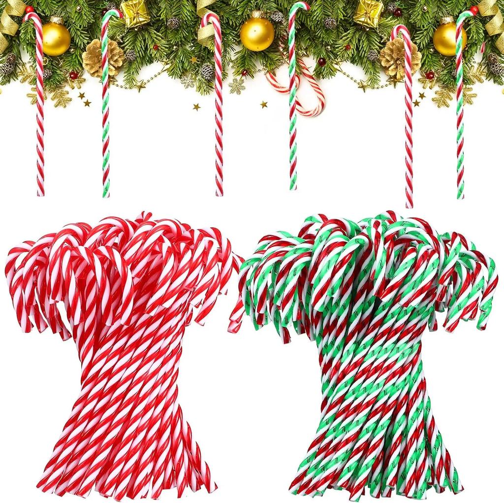 20Pcs Xmas Candy Canes Pendant Acrylic Xmas Tree Twisted Crutch Hanging Ornament Happy New Year Christmas Party Home Decoration