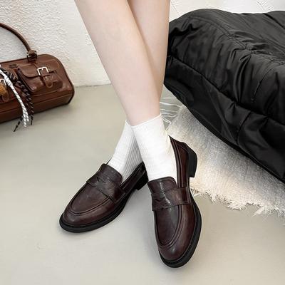 With Small Suit Texture Small Leather Shoes, the New Thick Low-heeled Loafers In the Autumn of 2025, Round Head Commuting Deep Mouth Single Shoes