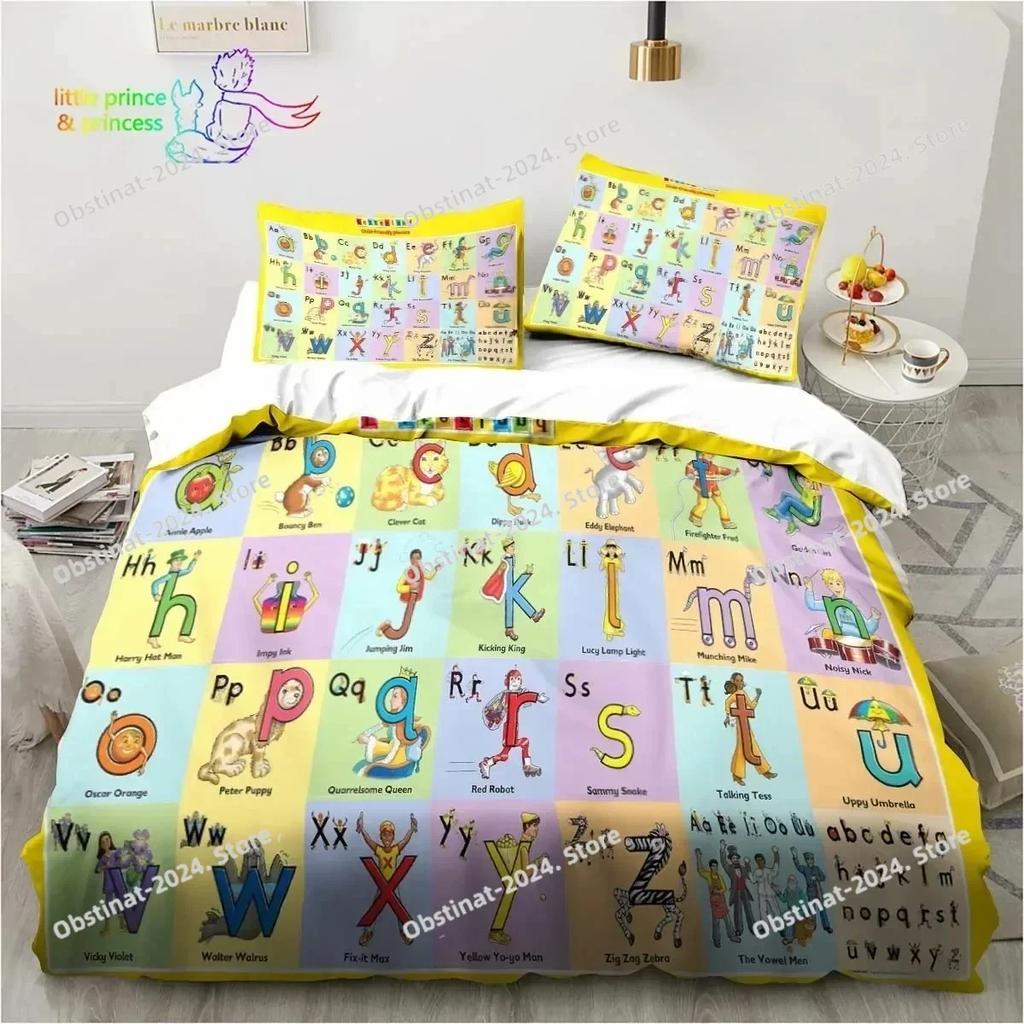 Educational Alphabet Bedding Set Printed single Comforter Quilt Bed Cover Duvet Cover Pillow Case 3 Pieces Sets Kids Adult Size