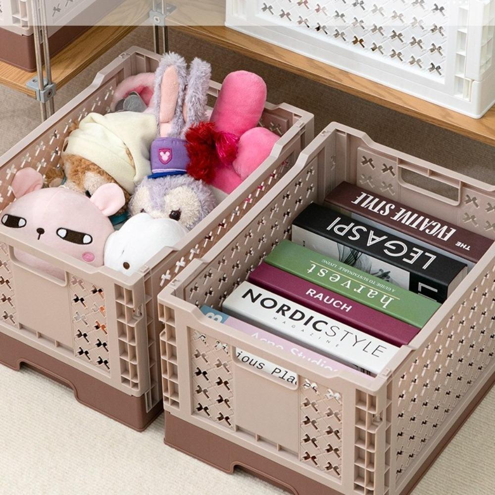 6 Colors Plastic Crate Box with Handle Sundries Storage Bin Folding Toy Box  Household