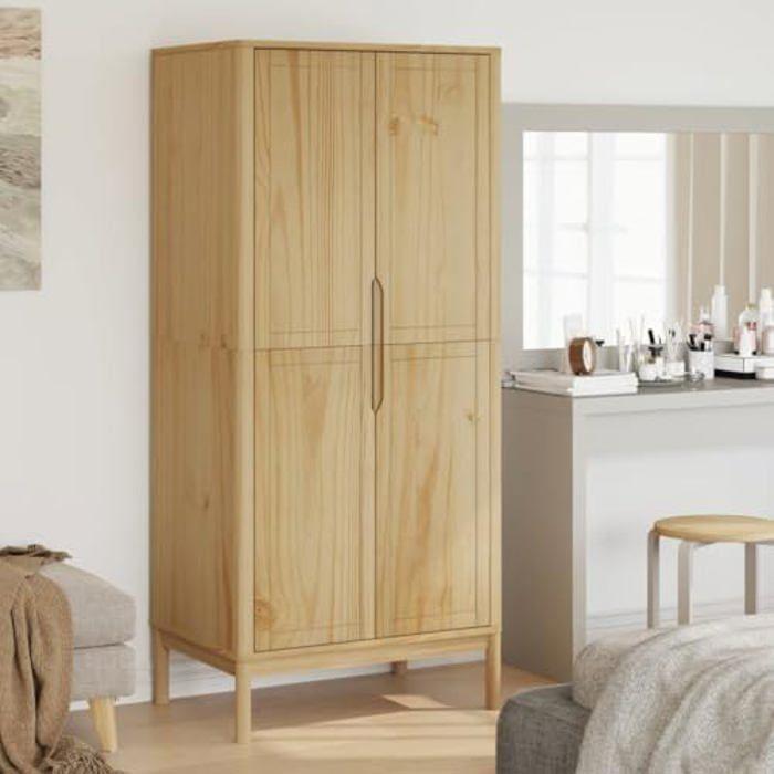 Wardrobe - VIDAXL - Floro - Solid Pine Wood - Brown Wax - 2 Doors - 77x53x171 Cm