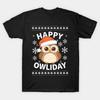 Happy Owliday Cute Christmas Owl with Santa Hat Made In Australia T-Shirt