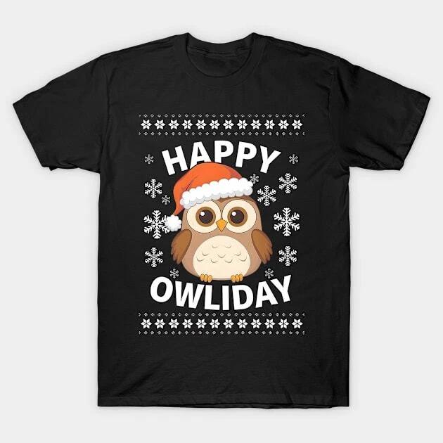 Happy Owliday Cute Christmas Owl with Santa Hat Made in Australia T-Shirt S