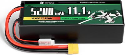 Lipo Battery 3S 11.1V 5200mAh 80C with XT60 Connector – High Power for RC Models – Hard Case, Silicone Wire