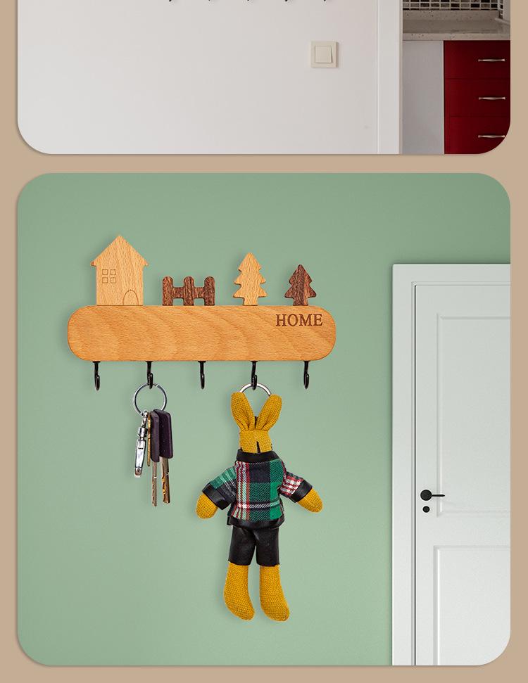 Nordic Key Hook: No-Drill Wall-Mounted Beech Wood Hallway Decoration and Storage Rack