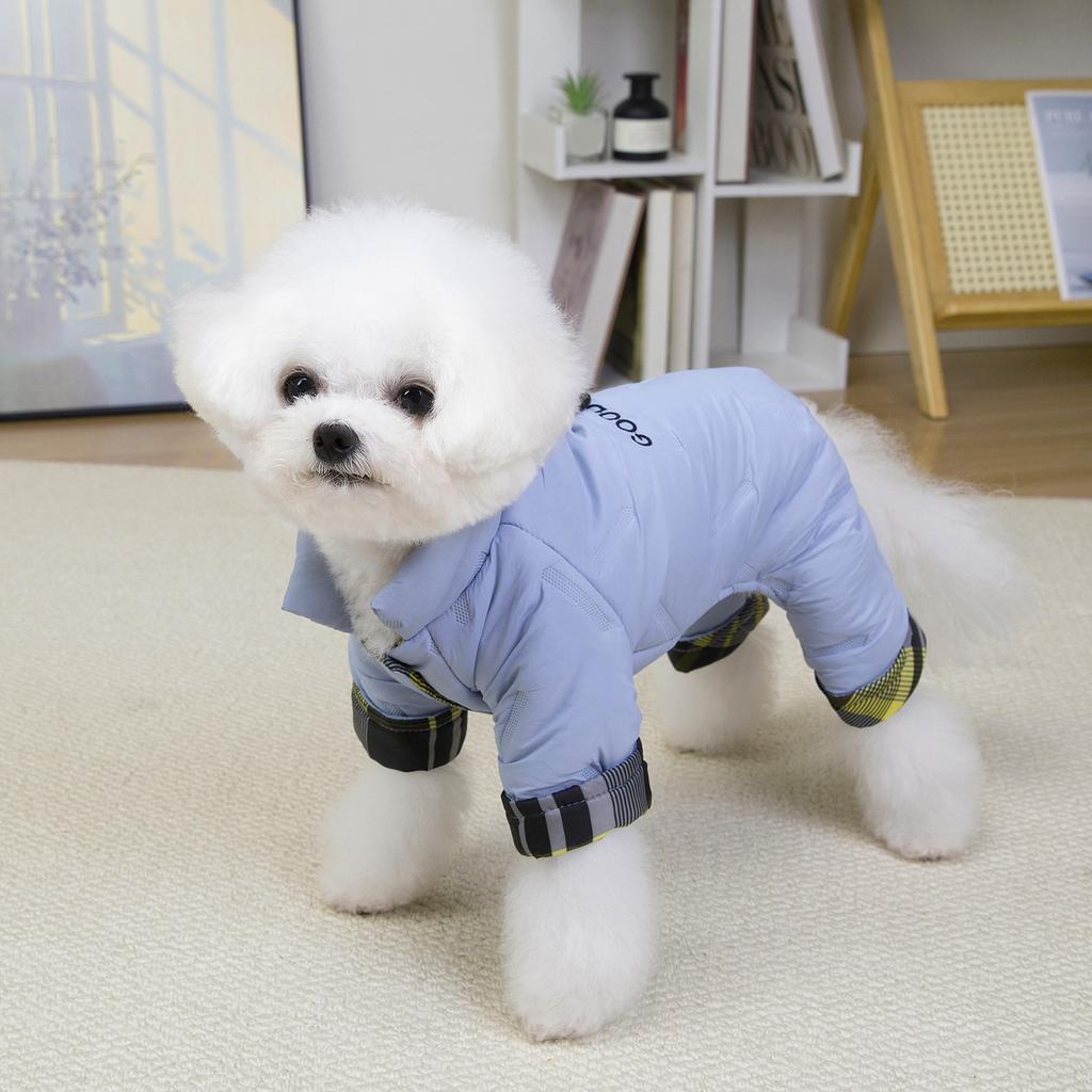 Cotton Dog Coat Four Legged Pet Apparel Winter Warm Puppy Clothes with Embroidery Letter Pattern for Teddy Small Breed Dogs Cold Weather Outfit