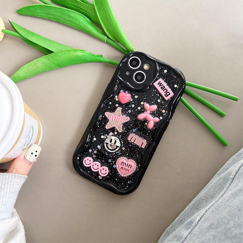 For Apple 17 Promax Five-pointed Star Love Phone Case for IPhone 16 Bear Glitter Sequins Smiley Face Female Model
