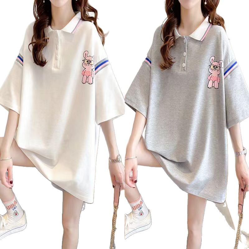Korean Style Cartoon Print Polo Collar T-Shirt for Medium & Large Kids - Loose, Breathable, Short-Sleeve Summer Top