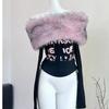 2KWEIRD Fur Collar One-shoulder Long-sleeved Women Slim-fit Printed Pattern Off-shoulder Short Top Trendy Hot Girl Winter T-shirt Women