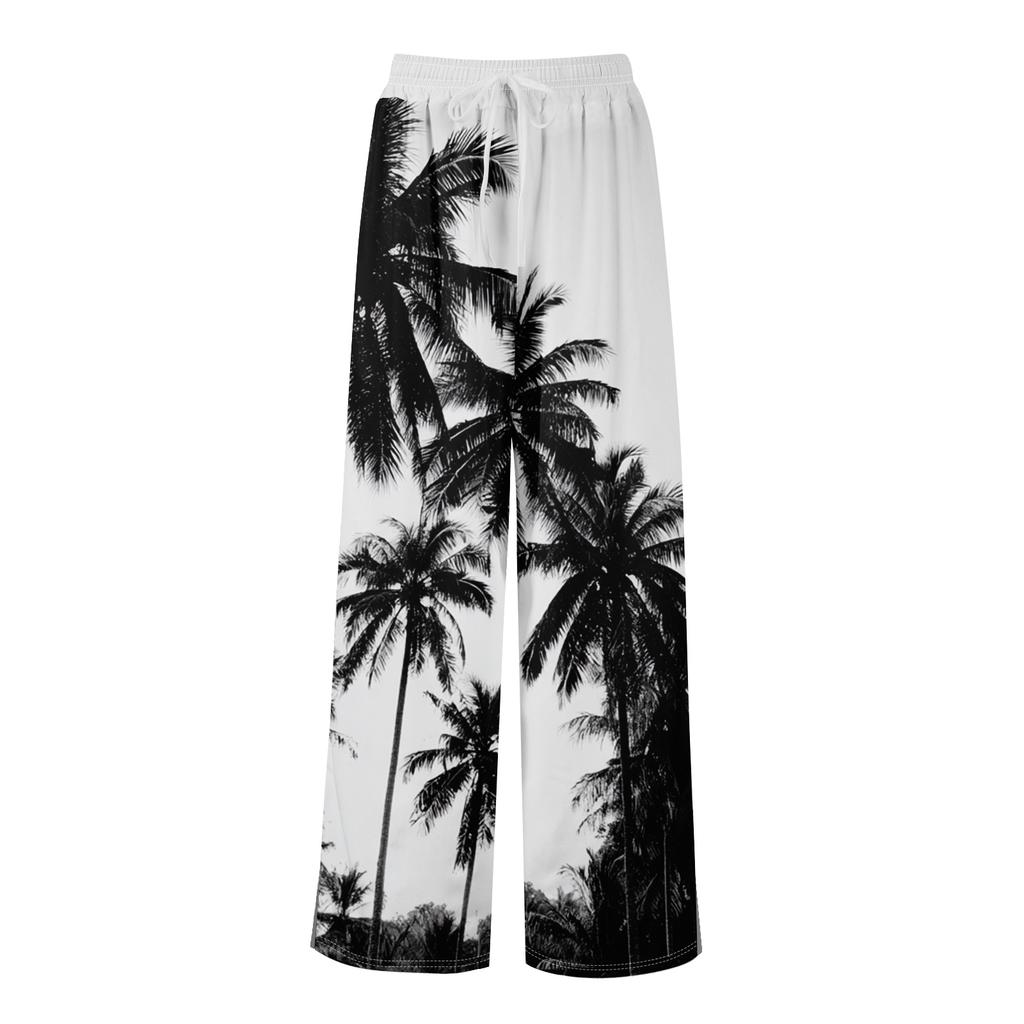 Dames zomer boho palazzo broek met hoge taille, wijde pijpen en bloemenprint, casual broek met zakken