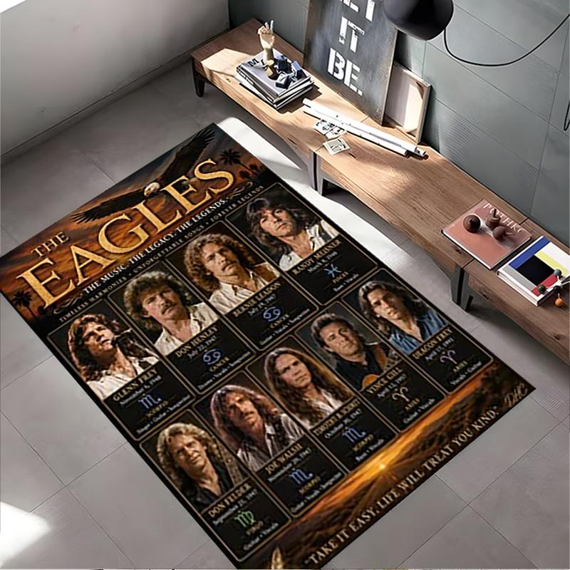 Pop Culture Area Rug, The Eagles Band Members Birth Signs Poster, Man Cave Decor, Non-Slip Mat