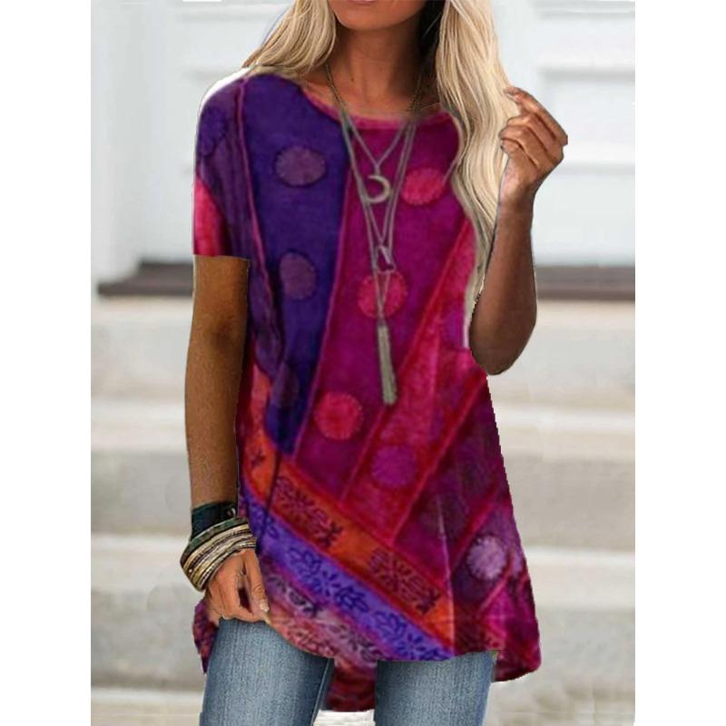GMXIA Blusas y Camisas Casuales de Moda para Mujer con Cuello Redondo y Manga Corta