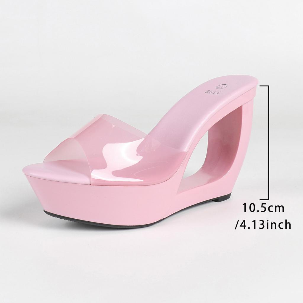 Women's Black Peep Toe Mule Sandals, Patent Leather High Heel Slip On Slippers, Platform Waterproof Backless Dress Party Shoes