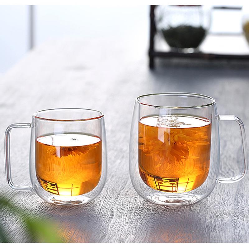 Creative Double-Layer Glass Mug with Handle - Insulated for Hot/Cold Beverages