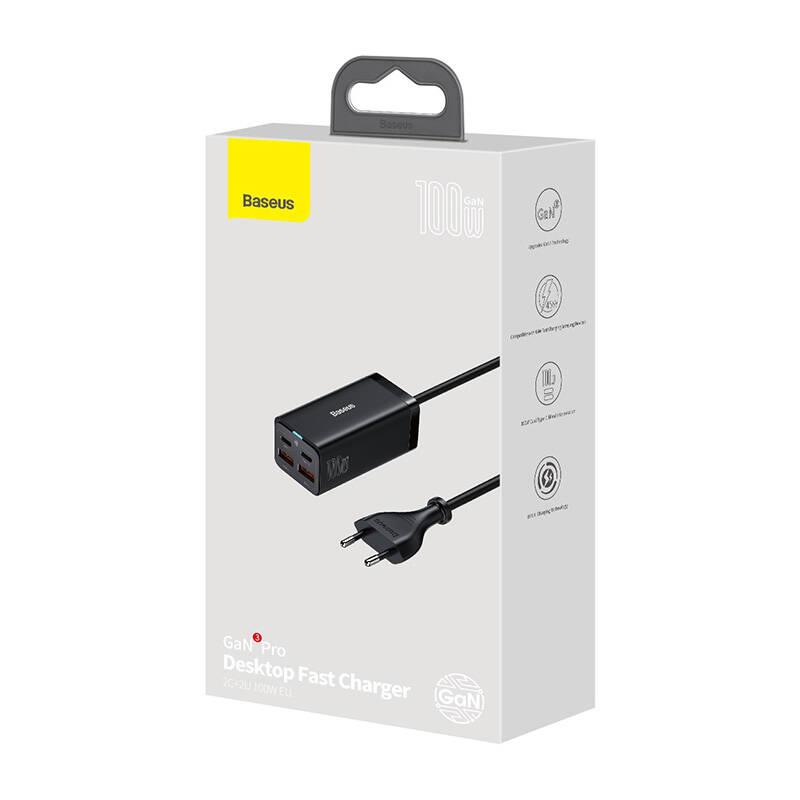 Ładowarka Sieciowa Baseus Gan3 Pro 2Xusb-C + 2Xusb, 100W (Czarna)