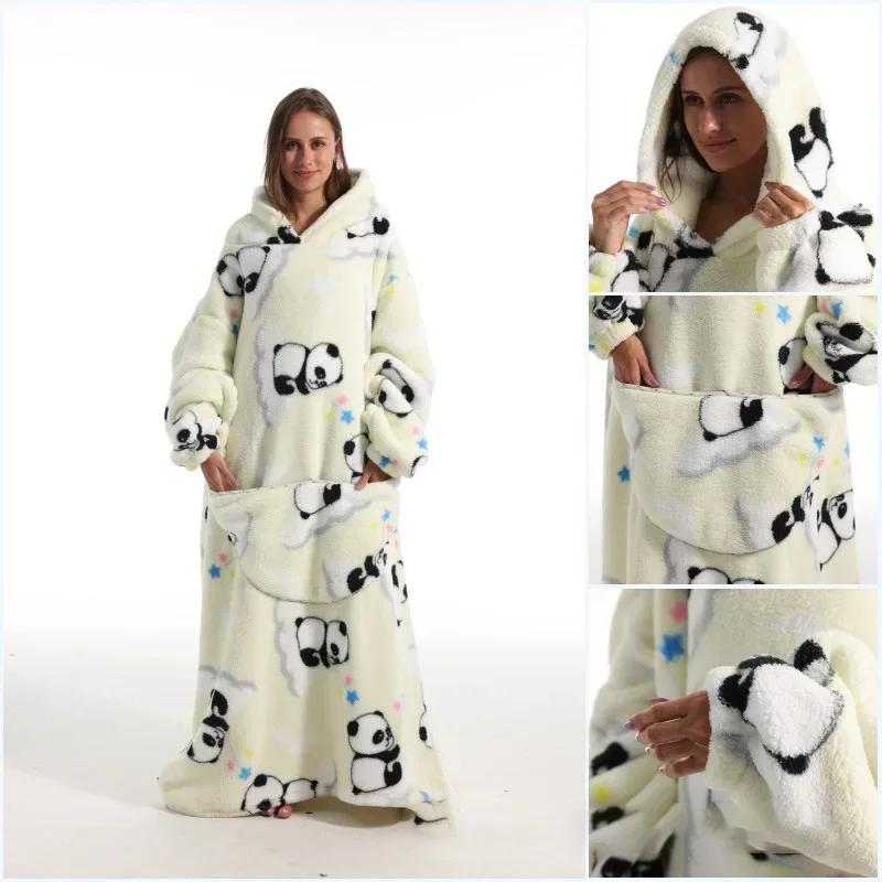

Oversized TV Blanket with Sleeves Super Long Flannel Giant Wearable Blanket Winter Hoodie for Adults Kids Babys Family Set Adult 140cm