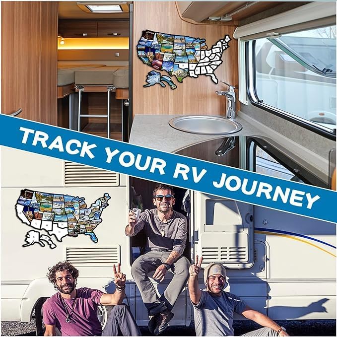 RV State Sticker Travel Map Of The United States, Travel Trailer Camper Accessories, 11X17" RV Map Decals For Window Door Wall, 50 State Bumper