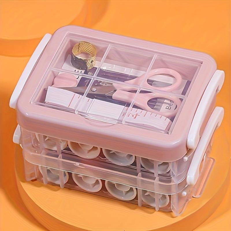 1 Set Portable Sewing Needle and Thread Box Set with Three Layers of Handmade Needle and Thread Storage Box Transparent Storage