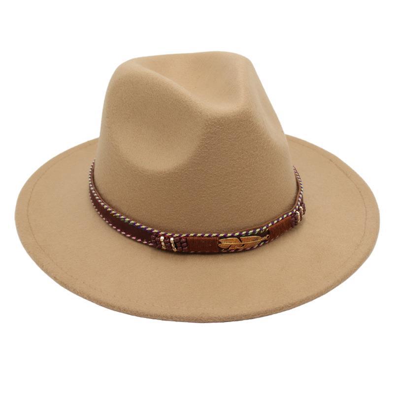 Minority Stage Top Hat Metal Feather Jazz Hat Men'S And Women'S Ethnic Style Felt Hat Tibetan Wool Hat