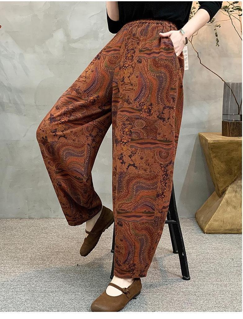 Artistic Retro Printed Elastic Waist Harem Pants for Women - Stylish Spring/Autumn Loose Fit