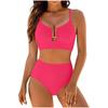 Women's Pink Metal Accent High-Waist Two-Piece Bikini Swimsuit