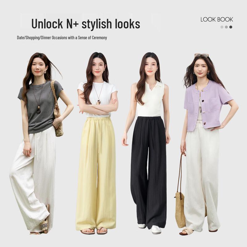 Women's Linen-Blend Casual Wide-Leg Trousers