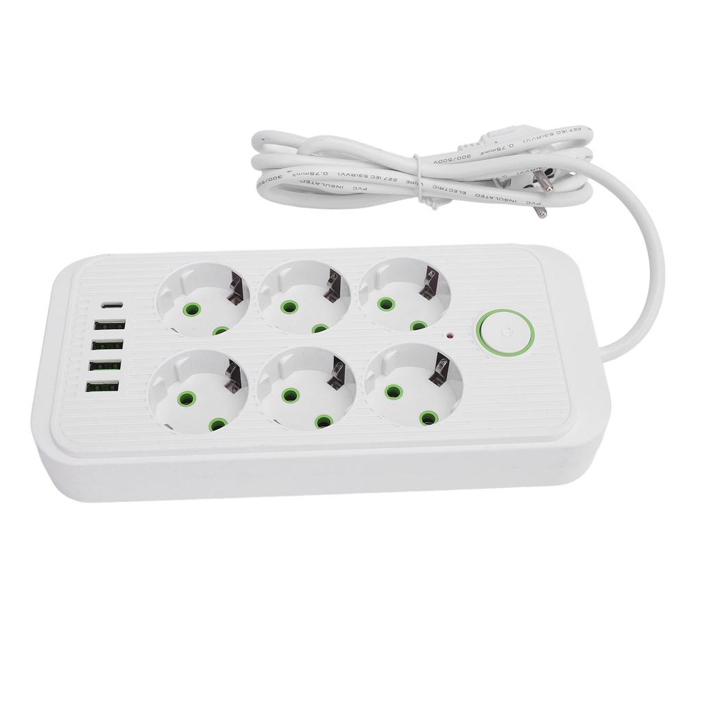 6 Way Power Strip with 4 USB and 1 Type C Port Europn Standard Power Socket with 2 Meter Cable