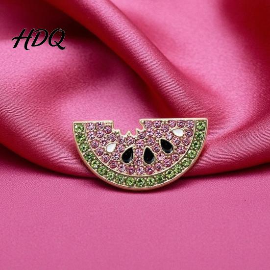 Women Alloy Badge 1/2Pcs Rhinestone Watermelon Slice Brooch Sparkling Fruit Lapel Pin Sweater Summer Pin Cardigan Coat Suits Accessories,