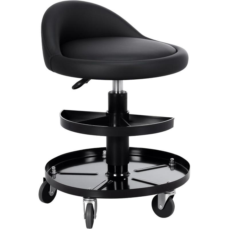 

Adjustable Work Stool (with Backrest), Car Repair Creeper 360 Degree Rotation Double Tool Roll Crawler Body Repair Equipment чорний
